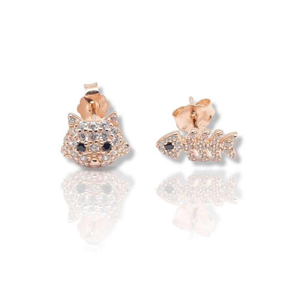 Rose gold plated silver 925º earrings with fish& cat (code FC005456)
